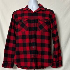 Levi’s Men’s Small Red Black Checkered Long Sleeve Button Front Thick Flannel